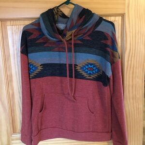 Pink Geometric Patterned Hooded Sweater